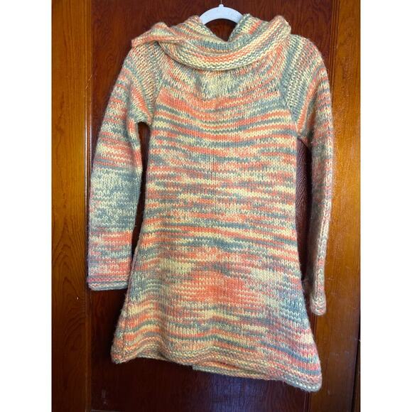 Homemade Toggle Salmon Yellow Gray Knit Long Stretchy Sweater Medium - Picture 2 of 5